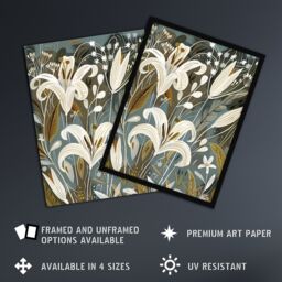 "Artery8 White Lilies Flower Blooms Floral Artwork Framed Art Print in Grey - Size: W12"" x H16""" - thumbnail 2