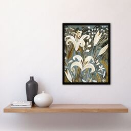 "Artery8 White Lilies Flower Blooms Floral Artwork Framed Art Print in Grey - Size: W12"" x H16""" - thumbnail 4
