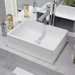 Berkfield Home Basin Ceramic White 41x30x12 cm - Size: 41 x 30 x 12 cm - thumbnail 2