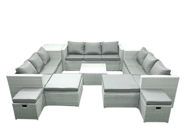 Fimous Garden Outdoor Furniture Set 14 Seater Rattan Sofa Set with Side Table 4 Footstools Light Grey Mixed - image 1