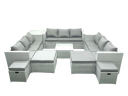 Fimous Garden Outdoor Furniture Set 14 Seater Rattan Sofa Set with Side Table 4 Footstools Light Grey Mixed - thumbnail 1