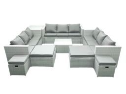 Fimous Garden Outdoor Furniture Set 14 Seater Rattan Sofa Set with Side Table 4 Footstools Light Grey Mixed - thumbnail 2