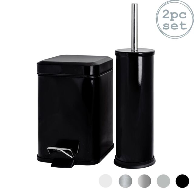 Harbour Housewares 3L Mismatched Bathroom Bin & Brush Set Slim Stainless Steel Toilet Set in Black - image 1