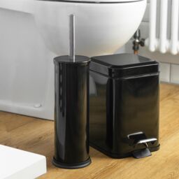 Harbour Housewares 3L Mismatched Bathroom Bin & Brush Set Slim Stainless Steel Toilet Set in Black - thumbnail 6