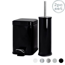 Harbour Housewares 3L Mismatched Bathroom Bin & Brush Set Slim Stainless Steel Toilet Set in Black