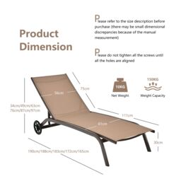 Gymax Adjustable Recliner Patio Chaise Lounge Chair With Wheels Quick-drying in Khaki - thumbnail 4