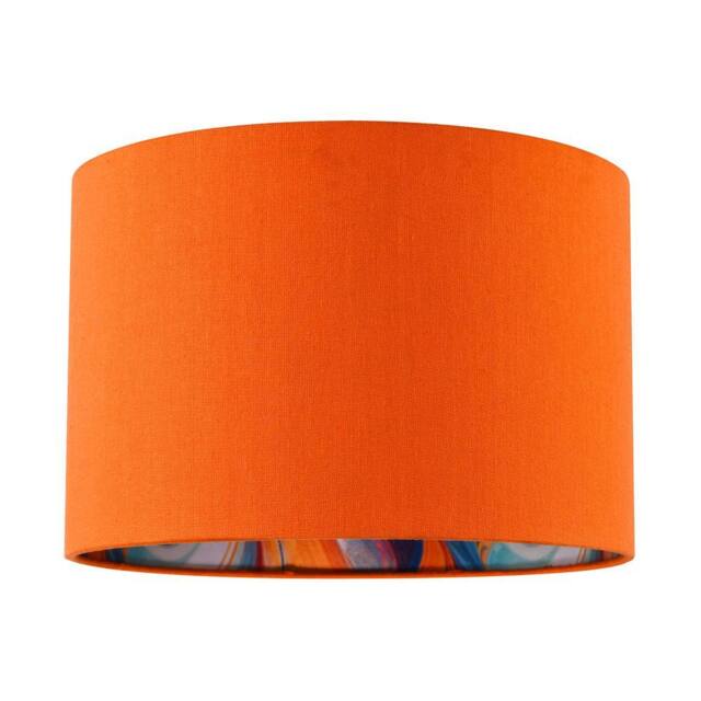 Happy Homewares Orange Linen Fabric Lamp Shade with Inner Multi Colour Marble Design - Size: 12 inches - image 1