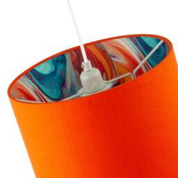 Happy Homewares Orange Linen Fabric Lamp Shade with Inner Multi Colour Marble Design - Size: 12 inches - thumbnail 4