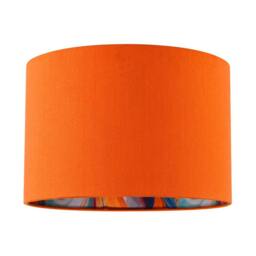 Happy Homewares Orange Linen Fabric Lamp Shade with Inner Multi Colour Marble Design - Size: 12 inches