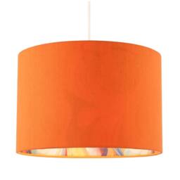 Happy Homewares Orange Linen Fabric Lamp Shade with Inner Multi Colour Marble Design - Size: 12 inches - thumbnail 2
