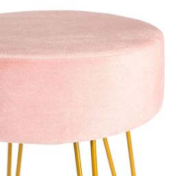 Harbour Housewares Round Velvet Footstools - H40 x D35cm - Gold Hairpin Legs - Pack of 2 in Pink - thumbnail 5