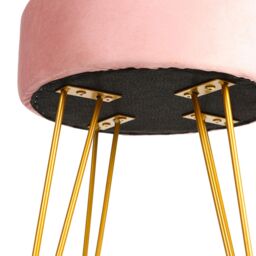 Harbour Housewares Round Velvet Footstools - H40 x D35cm - Gold Hairpin Legs - Pack of 2 in Pink - thumbnail 6