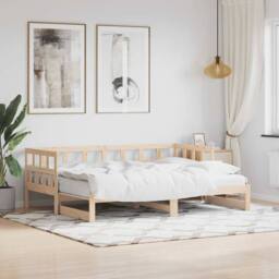 Berkfield Home Daybed with Trundle 80x200 cm Solid Wood Pine in Light Tan - thumbnail 2
