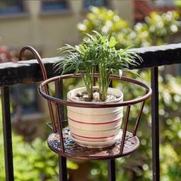 Living and Home Hanging Railing Round Plant Pot Rack Bold Mesh 22cm D in Brown - thumbnail 4