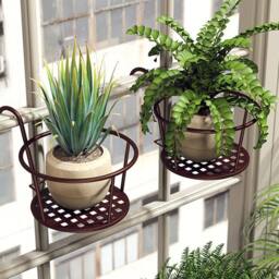 Living and Home Hanging Railing Round Plant Pot Rack Bold Mesh 22cm D in Brown - thumbnail 2