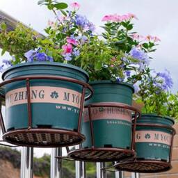 Living and Home Hanging Railing Round Plant Pot Rack Bold Mesh 22cm D in Brown - thumbnail 5
