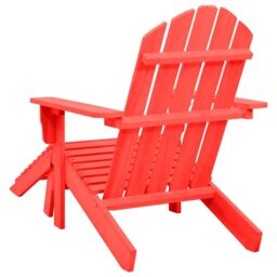 Berkfield Home Garden Adirondack Chair with Ottoman Solid Fir Wood Red - thumbnail 4
