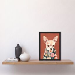 "Artery8 Chihuahua With Floral Coat Dog Lover Watercolour Framed Wall Art in Red - Size: W12"" x H16""" - thumbnail 4