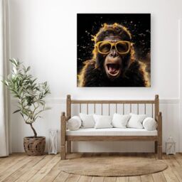 "Warren Reed - Designer Splashart Monkey Face With Yellow Glasses Canvas in Orange - Size: W30"" x H30""" - thumbnail 3