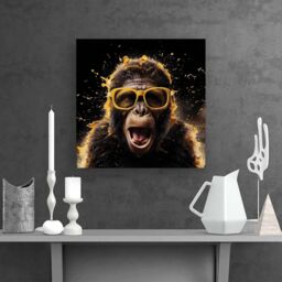"Warren Reed - Designer Splashart Monkey Face With Yellow Glasses Canvas in Orange - Size: W30"" x H30""" - thumbnail 2