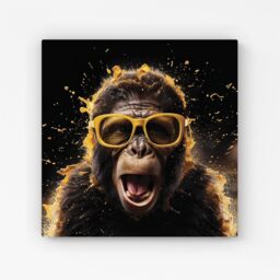 "Warren Reed - Designer Splashart Monkey Face With Yellow Glasses Canvas in Orange - Size: W30"" x H30""" - thumbnail 1