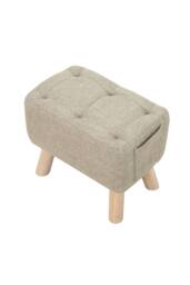 Living and Home Linen Upholstered Ottoman Footstool with Pocket in Khaki - thumbnail 3