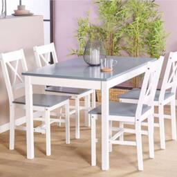 Wyld and Coco 4-Seater Solid Pine Dining Set - White and Grey 120 x 75 cm - thumbnail 1