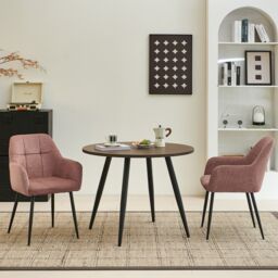 SONARA Modern Set of 2 Dining Chairs with Plush Chenille Fabric in Light Red - thumbnail 5