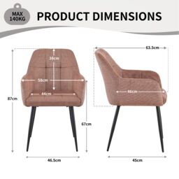 SONARA Modern Set of 2 Dining Chairs with Plush Chenille Fabric in Light Red - thumbnail 3