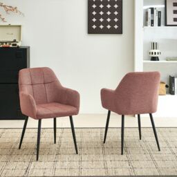 SONARA Modern Set of 2 Dining Chairs with Plush Chenille Fabric in Light Red