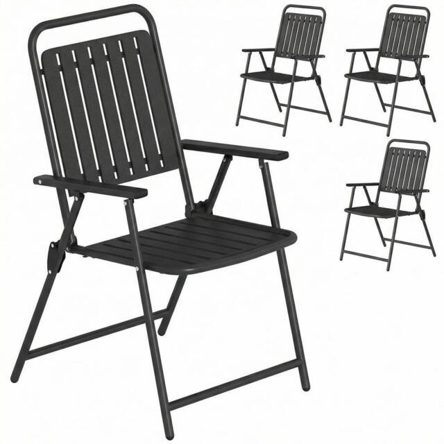 NESTLUNE Folding Garden Chairs Set of 4 in Black - Size: 100 cm x 15 cm - image 1