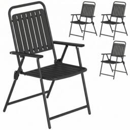 NESTLUNE Folding Garden Chairs Set of 4 in Black - Size: 100 cm x 15 cm - thumbnail 1