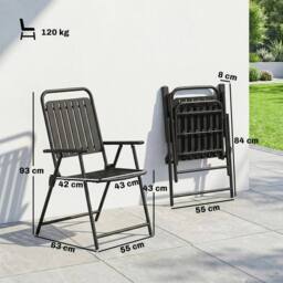 NESTLUNE Folding Garden Chairs Set of 4 in Black - Size: 100 cm x 15 cm - thumbnail 2