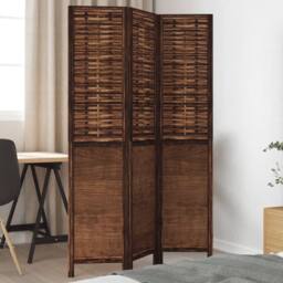 Berkfield Home Room Divider 3 Panels Dark Brown Solid Wood Paulownia
