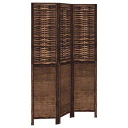 Berkfield Home Room Divider 3 Panels Dark Brown Solid Wood Paulownia - thumbnail 2