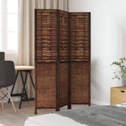 Berkfield Home Room Divider 3 Panels Dark Brown Solid Wood Paulownia - thumbnail 3