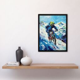 Artery8 Snow Mountain Biker Snowbike Race Sport Painting Framed Art Print in Blue - Size: A4 - thumbnail 4