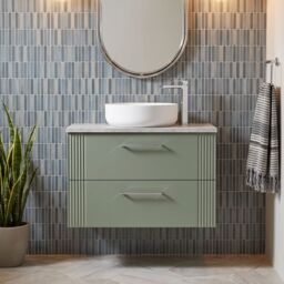 Balterley 2 Drawer Wall Hung Vanity Unit Grey Laminate Worktop, Green 800mm - thumbnail 8