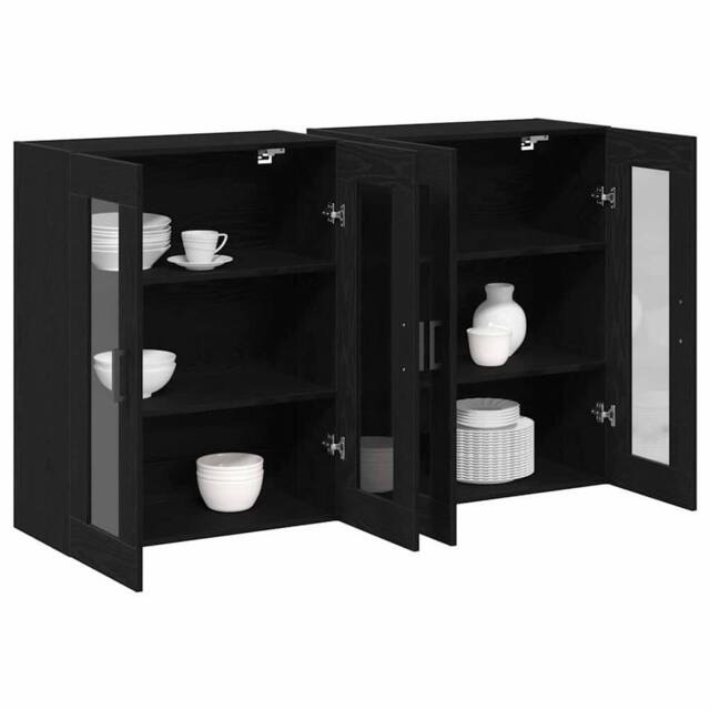 Berkfield Home Wall Mounted Cabinets 2 pcs Black Oak 69, 5x34x90 cm Engineered Wood - Size: 5 x 34 x 90 cm - image 1