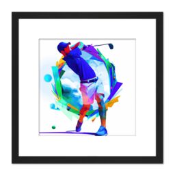 Artery8 Abstract Golfer Golf Course Golfing Swing Bright Painting Square Wooden Framed Wall Art Print Picture 8X8 Inch in Black - thumbnail 1