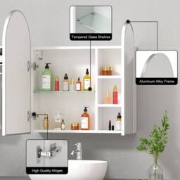 KEEPREAPER Sleek Bathroom Cabinet with Mirror & Storage 60 x 70 in Silver - thumbnail 5
