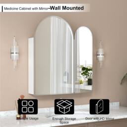 KEEPREAPER Sleek Bathroom Cabinet with Mirror & Storage 60 x 70 in Silver - thumbnail 4