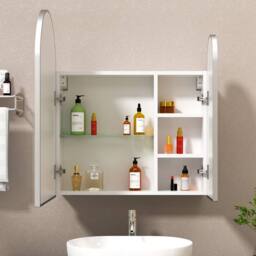 KEEPREAPER Sleek Bathroom Cabinet with Mirror & Storage 60 x 70 in Silver - thumbnail 2