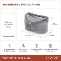 LIVIVO Leg Pillow Grey Memory Foam Knee Pillow for Side Sleepers Pain Relief with Washable Cover Strap - thumbnail 9