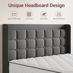 Dprodo Bed Frame with Linen Upholstered Tufted Headboard in Grey - Size: Single - thumbnail 6