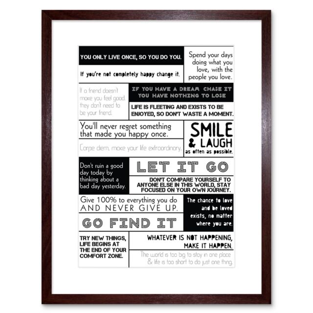 "Artery8 Wall Art Print Motivational Manifesto Advice Typography Grid Framed in Brown - Size: W7"" x H9""" - image 1