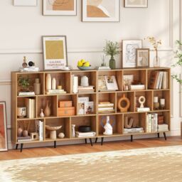 Gymax 10-Cube Bookcase Mid Century Modern Storage Organizer in Light Khaki - thumbnail 9