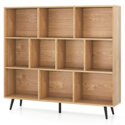 Gymax 10-Cube Bookcase Mid Century Modern Storage Organizer in Light Khaki