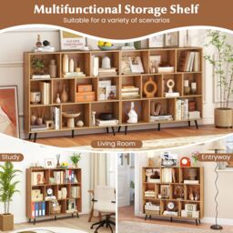 Gymax 10-Cube Bookcase Mid Century Modern Storage Organizer in Light Khaki - thumbnail 6