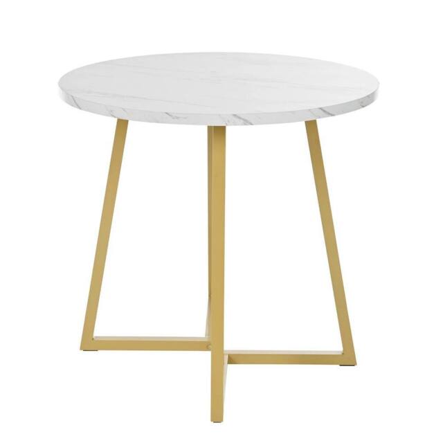VOGREX Round Marble Effects Dining Table with Gold Metal Legs for 4 People in White - image 1